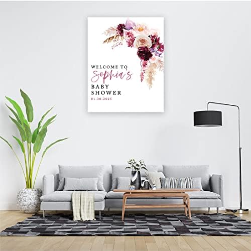 Andaz Press Custom Large Baby Shower Welcome Sign, 16" x 20" Watercolor Boho Florals Personalized Canvas Welcome Sign Gender-Neutral Signage Canvas Sign for Baby Sprinkle Fall Baby Shower Decorations - Image 3