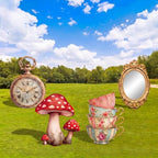 4 Pcs Wonderland Tea Party Decoration Life Size Tea Party Cardboard Cutouts Clock Retro Photo Frame Mushroom Floral Teacup Cutouts for Baby Shower Birthday Photo Booth Props Backdrop Favor - Image 5