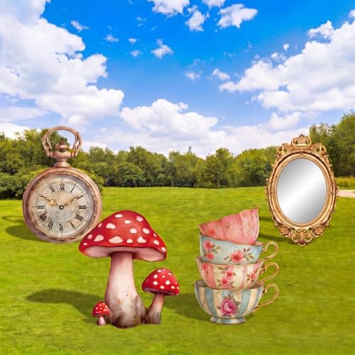 4 Pcs Wonderland Tea Party Decoration Life Size Tea Party Cardboard Cutouts Clock Retro Photo Frame Mushroom Floral Teacup Cutouts for Baby Shower Birthday Photo Booth Props Backdrop Favor - Image 5