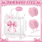 Wesnoy 48 Pcs Pink Big Bow Clear PVC Gift Bags with Handle Ribbon for Party - Image 2