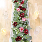 TOCHGREEN 2 Pack Artificial Eucalyptus Flower Garland with Red Pink Roses by TOCHGREEN