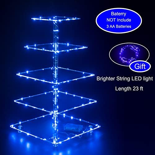 Cupcake Stand, 5-Tier Square Cupcake Holder with LED Light String, Acrylic Cupcake Tower Display-Dessert Tower-Pastry Stand-Cupcake Tier Stand for Wedding, Birthday Party (Blue Light) - Image 3