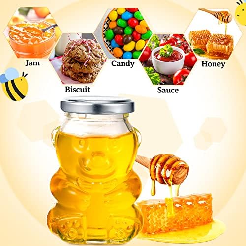 Patelai 24 Pack 9.5 oz Glass Bear Shaped Honey Jars with Lids Reusable Small Tilted Bear Glass Bottles Containers Dispenser for Candies, Birthday Wedding Party Favors (Classic, Silver) - Image 4