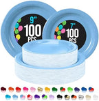 Party Solids Exquisite Light Blue Paper Plates Disposable Heavy Duty 200 Pcs - 100-7 & 100-9 Light Blue Disposable Plates for Party Heavy Duty 350 GSM for Birthday Supplies by PartySolids