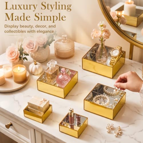 Jerify 6 Pcs Mirror Acrylic Display Risers 5.91" 5.12" 3.54", Gold Square - Image 6
