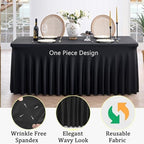 2 Pack Black Spandex Tablecloth for 5 Foot Rectangle Tables, Wrinkle Free Fitted Table Clothes Cover 5ft Stretchy Tablecloths with Skirt for Parties Weddings Birthday Banquet Baby Shower - Image 3