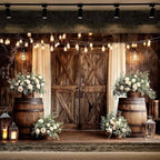 20X10FT Western Country Wedding Backdrop Rustic Barn Door White Flower Bridal Photography Backdrop Farmhouse Shabby Chic Countryside Wedding Party Banner Anniversary Floral Photo Props Background - Image 2