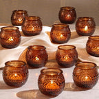 32 Pcs Amber Votive Candle Holders, Round Amber Glass Candle Holder with Polka Dot Embossed, Vintage Votive Candle Holders for Weddings, Home Decor, Baby Shower, Special Occasions by Reisen