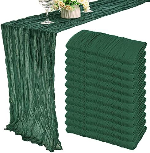 35x120 Inch Dark Green Cheesecloth Table Runner Wedding Holiday Decor by Fivenl