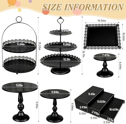 10 Pcs Black Cake Stand Set Metal Cupcake Stands, Multiple Styles Dessert Display Tower for Candy Fruit, Cake Serving Trays for Birthday, Wedding, Anniversary, Baby Shower, Engagement Party - Image 3