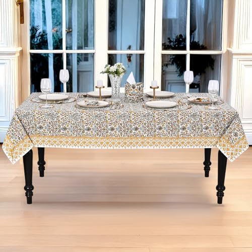 Ridhi Goldenrod Yellow Block Print Cotton Rectangle Table Cloth, 54x54 inch - Image 7