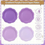 Purple Plates and Napkins Party Supplies, 9’’ Pastel Purple Disposable Paper Plates and Cups and Napkins Set for Baby Shower, Birthday, Wedding Party Decorations Serves 48 - Image 3