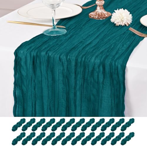 24 Pack Teal Table Runner 10Ft Cheesecloth Table Runner Rustic Gauze Table Runner Romantic Long Sheer Fabric Cheese Cloth Table Runner for Wedding Party Bridal Baby Shower by Lumaycens
