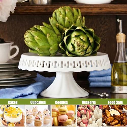 10" x 5.1" White Round Ceramic Cake Stand, Elegant Lace Cake Platter, Dessert Candy Fruit Cupcake Pie Stand, for Birthday Dinner Party Wedding Anniversary Baby Shower Engagement Christmas & Home Decor - Image 6