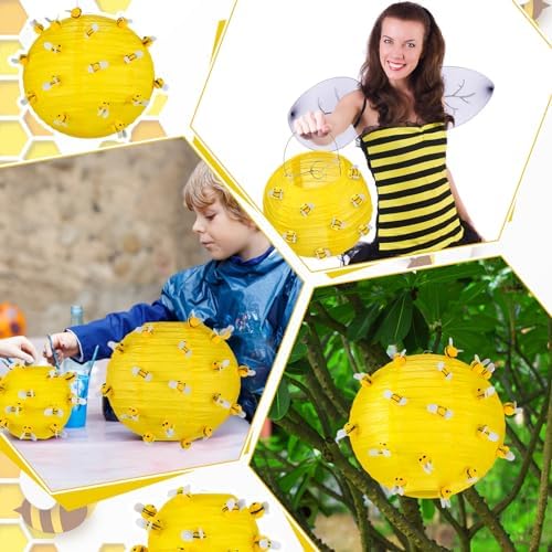 Mindsoft 140 Pcs Yellow Paper Lanterns Bee Party Decoration Plush 3D Bees - Image 5