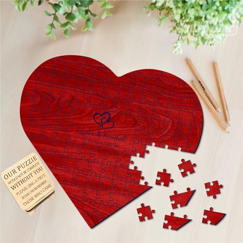 Personalized Puzzle Wedding Guest Book Alternative Custom Heart Wedding Guestbook Sign Rustic Wedding Decorations for Reception Wood Wedding Guest Book Ideas for Baby Shower Anniversary - Image 3