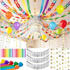 600 Sheets Rainbow Paper Chain Strips Garland Princess Birthday Party Decor Kit DIY Crafts Crepe Paper Streamer Glitter Star Fringe Chandelier Balloons for Wedding Birthday Classroom Decor by Tkifoda
