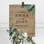 Andaz Press Large Wooden Welcome Sign for Wedding, Rustic Welcome Sign 16" x 20" Custom Names Tropical Monstera Palm Wedding Signage English Oak MDF Wood Finish Wedding Reception Indoor Outdoor Signs - Image 3