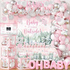 Baby It’s Cold Outside Baby Shower Decorations, Pink Winter Baby Shower Decorations for Girl Winter Woodland Tablecloth Banner Backdrop Balloon Box Cupcake Topper Hanging Swirl for Girl Gender Reveal by CMUSKO
