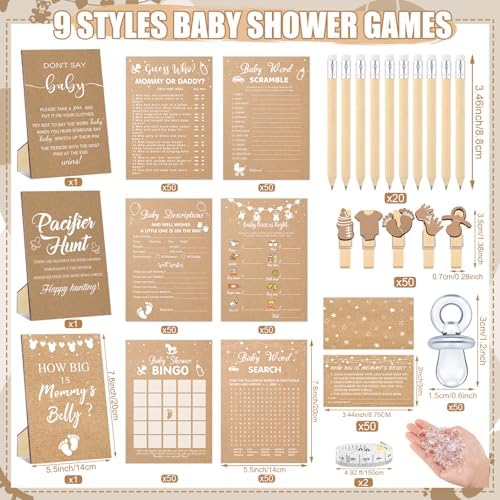 Sherr 476 Pcs Kraft Baby Shower Games, 9 Style Baby Shower Activities - Image 3