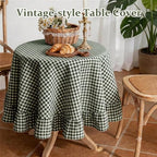 Dark Green Plaid Ruffled Tablecloth 70" Round Farmhouse Checkered Gingham Table Cloth for Seat 4-6 Vintage Buffalo Plaid Decorative Table Cover for Picnic Dining Outdoor Kitchen - Image 5