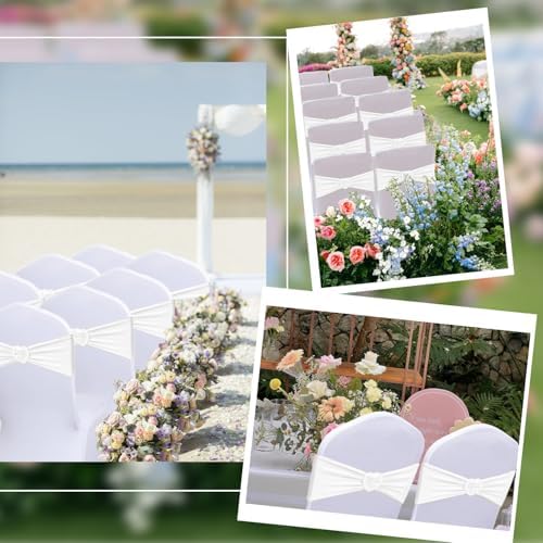 White Chair Sashes 60 Pack Spandex Sashes for Chairs Universal Chair Sashes Bands with Heart Buckle Slider for Wedding Banquet Party Decorations - Image 5