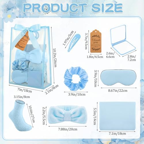 54 Pcs Baby Shower Prizes for Winners Prizes Gifts 6 Sets with Headbands Eye Masks Mirrors Hair Ties Hair Clips Socks Storage Bags Thank Card Gift Bag for Baby Shower Party Wedding (Blue) - Image 3
