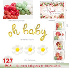Costova Apple Baby Shower Decorations, Apple Of Our Eye Party Supplies with Balloon Boxes Red White & Green Balloons Apple Pattern Backdrop - Image 2