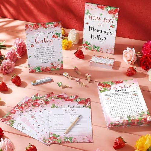 Funnymoom 426 Pcs Strawberry Baby Shower Games Set, 8 Games with Bingo - Image 2
