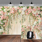 12X10FT Wedding Photography Backdrop Pink Flower Floral Bridal Backdrop Anniversary Ceremony Wall Background Flower Girl Birthday Party Decorations Baby Shower Banner Mother's Day Photo Booth Props by VeiVian