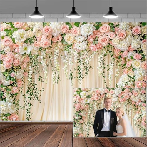 20X10FT Wedding Photography Backdrop Pink Flower Floral Bridal Backdrop Anniversary Ceremony Wall Background Flower Girl Birthday Party Decorations Baby Shower Banner Mother's Day Photo Booth Props by VeiVian