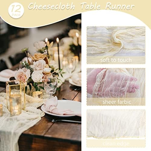 35x72 Inch Beige Cheesecloth Table Runner Rustic Boho Wedding Party Decor - Image 4
