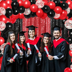 SmoothNovelty 137 Pcs 2026 Graduation Decoration Red Black Party Backdrop Kits - 4 Sequin Backdrop Curtain 133 Balloon Garland Kit Photo Prop Background for Prom Send Off Wedding Anniversary - Image 3