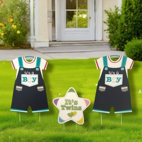 Welcome Home Twin Boys Yard Decoration, Navy Blue by Cute+News