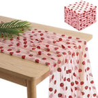 8 Pcs Strawberry Table Runners, 29 x 70 in Pink Glitter Tulle by MOCCOOL