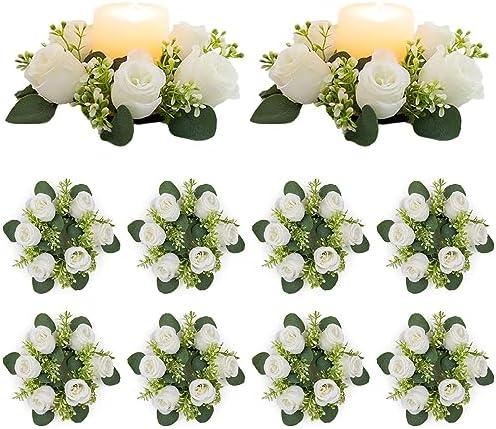 NUPTIO White Flower Wreath for Table Centerpieces, 9.05 Inch, Set of 10 by Nuptio