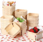 Thyle 60 Pcs/30 Sets Wood Berry Basket with Gingham Wax Paper Sheets Farmer Market Shower Party Favor Small Container Boxes for Friut Vegetable Locally Grown Baby Shower Display Gift(Strawberry,Pink) by Thyle