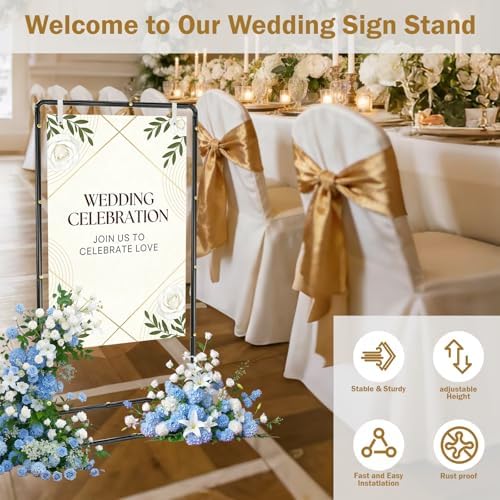 Wedding Welcome Sign Stand, Adjustable Linen Welcome to Our Wedding Sign Holder, Elegant Welcome Sign Easel with Hanging Straps for Seating Chart, Banner, Ceremony Decor (Black, 54"-69") - Image 4