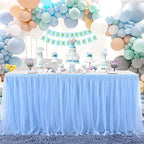 Suppromo 14ft Baby Blue Tulle Table Skirt for Baby Shower Boy Light Blue Tutu Table Cover for Birthday Party Baby Shark Gender Reveal Boy Elephant Theme Cake Table Decorations - Image 2