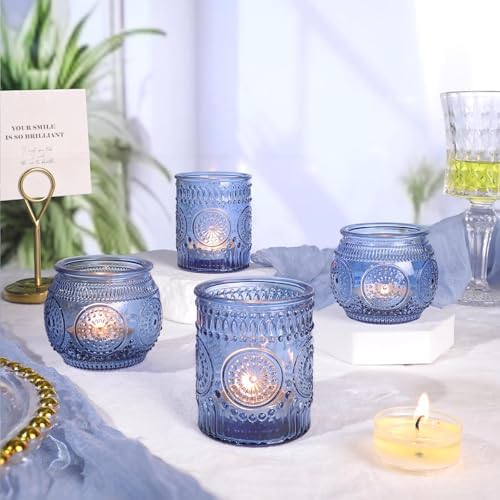 36 Pcs Blue Votive Candle Holders Bulk- Assorted Floral Tea Light Candle Holders for Wedding Table Decor, Blue Centerpieces for Wedding, Bridal Shower, Baby Shower Decorations - Image 5