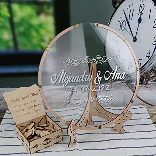 Wedding Guest Book Alternative with Box and Small Hearts,Personalized Round Drop Guest Sign for Rustic Wedding Decorations,Anniversary and Birthday(style2, Circular) - Image 6