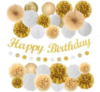 White Gold Party-Decorations Paper Flowers Lanterns - 29PCS Engagement Birthday Graduation Wedding Tissue Pom Poms Streamers,Neutral Bachelorette Baby Bridal Shower Hanging Supplies Decor Hugfond by Hugfond