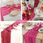 12 Pieces Hot Pink Cheesecloth Table Runners 10FT Gauze Fabric Runner for Tables Boho Table Runner Decoration Rustic Sheer Runner for Wedding Birthday Baby Bridal Shower Party (35 x 120 Inches Long) - Image 6
