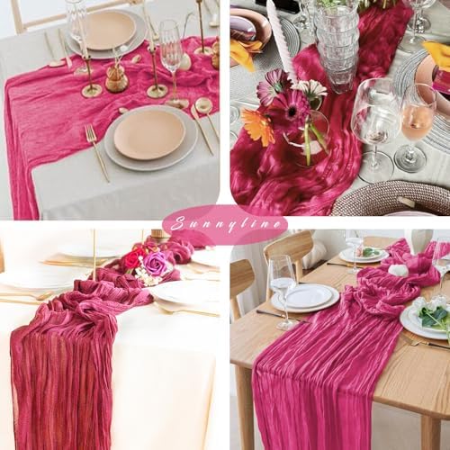 12 Pieces Hot Pink Cheesecloth Table Runners 10FT Gauze Fabric Runner for Tables Boho Table Runner Decoration Rustic Sheer Runner for Wedding Birthday Baby Bridal Shower Party (35 x 120 Inches Long) - Image 6