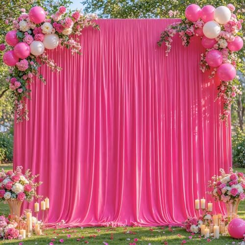 10x10ft Hot Pink Backdrop Curtains for Wedding Parties Wrinkle Free Fuchsia Curtains Photo Backdrop Drapes for Valentines Photography Birthday Baby Shower Soft Fabric Party Backgournd for Photoshoot by Partisky
