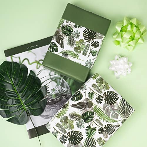 WRAPAHOLIC 30 Inch Reversible Wrapping Paper - 30 Inch X 100 Feet Jumbo Roll Green Monstera Leaf Design, Perfect for Birthday, Party, Baby Shower and More Occasions - Image 4