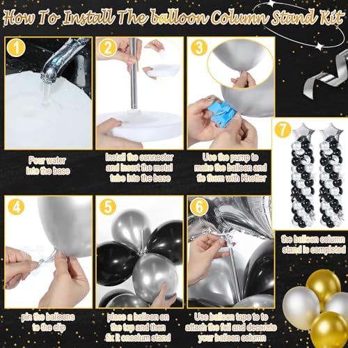 Gejoy Black Silver Balloon Column Stand Kit, Adjustable 1.4-6.6 ft - Image 3