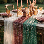 Artoid Mode 6PC Beige Red Green Gauze Table Runner 120 Inch 10FT, Glitter Metallic Foil Sheer for Wedding Anniversary Holiday Birthday Home Party Decor - Image 6