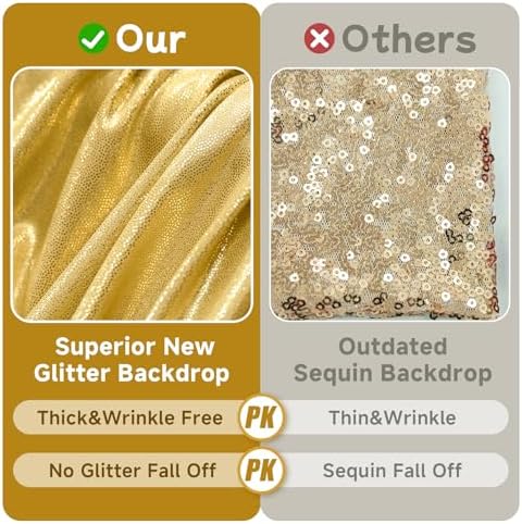 20x10ft Thick Gold Glitter Backdrop Curtain Panels for Parties, Wrinkle Free Sparking Sequin Backdrop Drapes, 4 Panels 5x10ft Shimmer Photo Back Drop Cloth for Wedding Birthday Photography - Image 2
