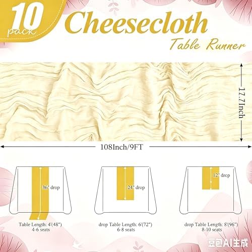 24 Pack Ivory Cheesecloth Table Runner 17"x108" Boho Gauze Fabric Table Runner Vintage Rustic Sheer Runners for Wedding Party Bridal Baby Shower Table Decorations - Image 2